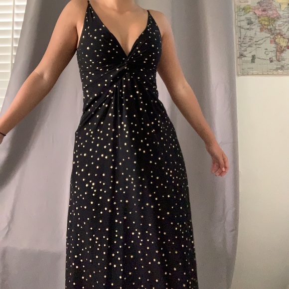 Topshop Dresses | Beautiful Black Maxi Gown with Little Gold Stars | Color: Black/Gold | Size: 0 | Carolineee102's Closet
